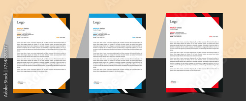 Clean and professional corporate company business letterhead template design with color variation bundle. Modern corporate business letterhead design template with red, yellow and Blue color.