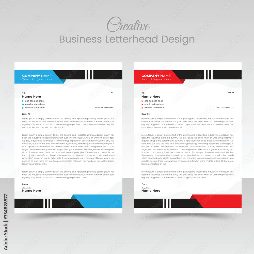Creative business letterhead layout design.