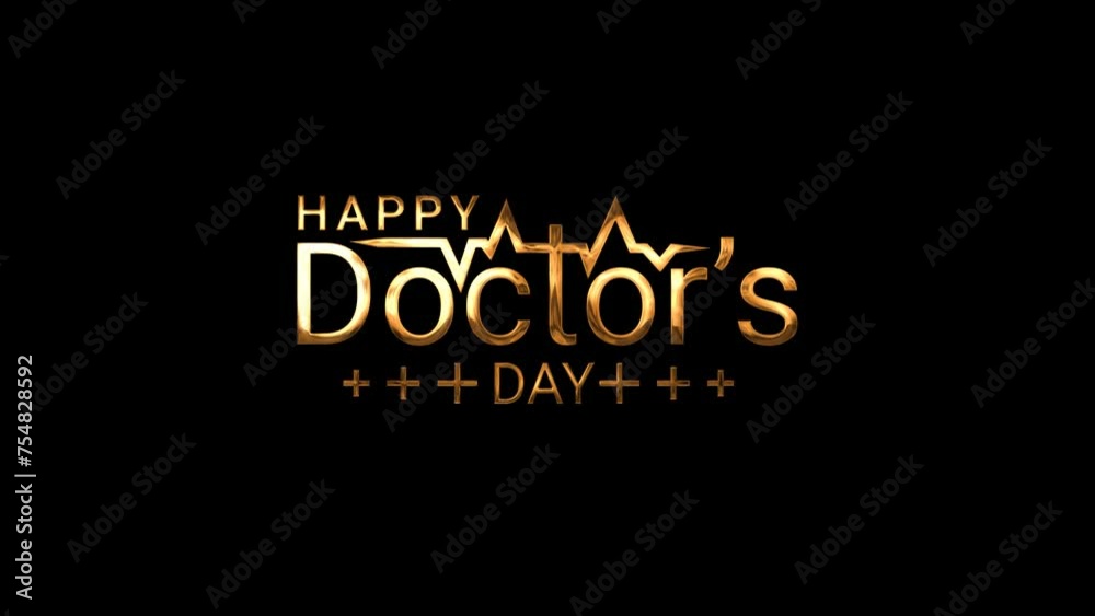 Happy Doctors Day animated text in gold color on the black background. Lettering concet video with text Happy Doctors Day. 30 march - World Doctors Day