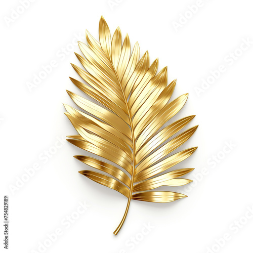 golden palm leaf on white background сreated with Generative Ai