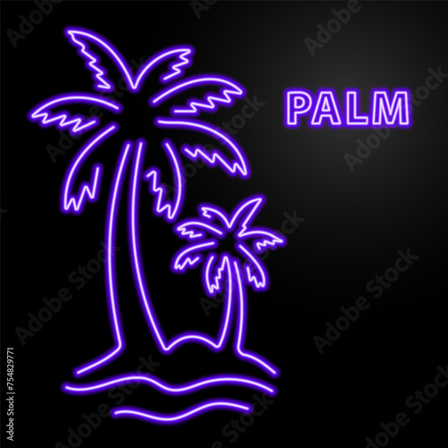 palm tree neon sign, modern glowing banner design, colorful modern design trend on black background. Vector illustration.