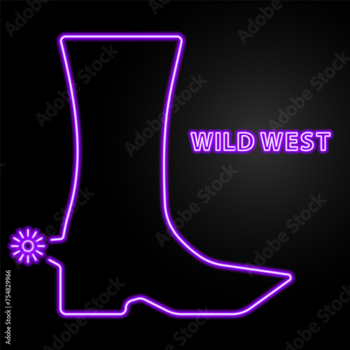 cowboy shoes neon sign, modern glowing banner design, colorful modern design trend on black background. Vector illustration.