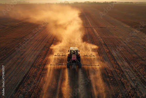 Illustrate a precision agriculture tool that minimizes dust kickup during planting and harvesting © Thanapipat