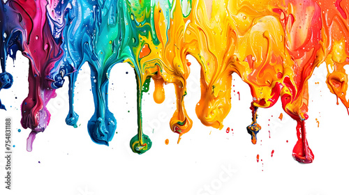 rainbow paint drips isolated on white background