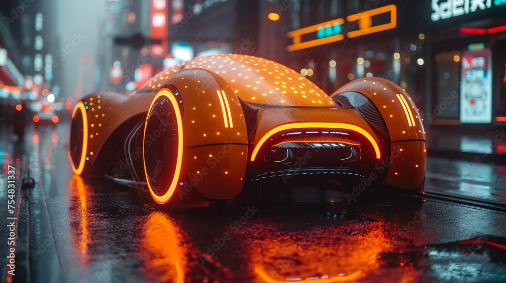 Blurry streaks of light paint the night as cars travel on a city street. Futuring concept supercar. Blurry streaks of light paint the night as cars travel on a city street. Futuring concept supercar.