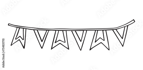 Vector illustration of festive garland, flags. Design in doodle style, hand drawing. Suitable for decorating holidays, festivals, events at work, school, kindergarten.