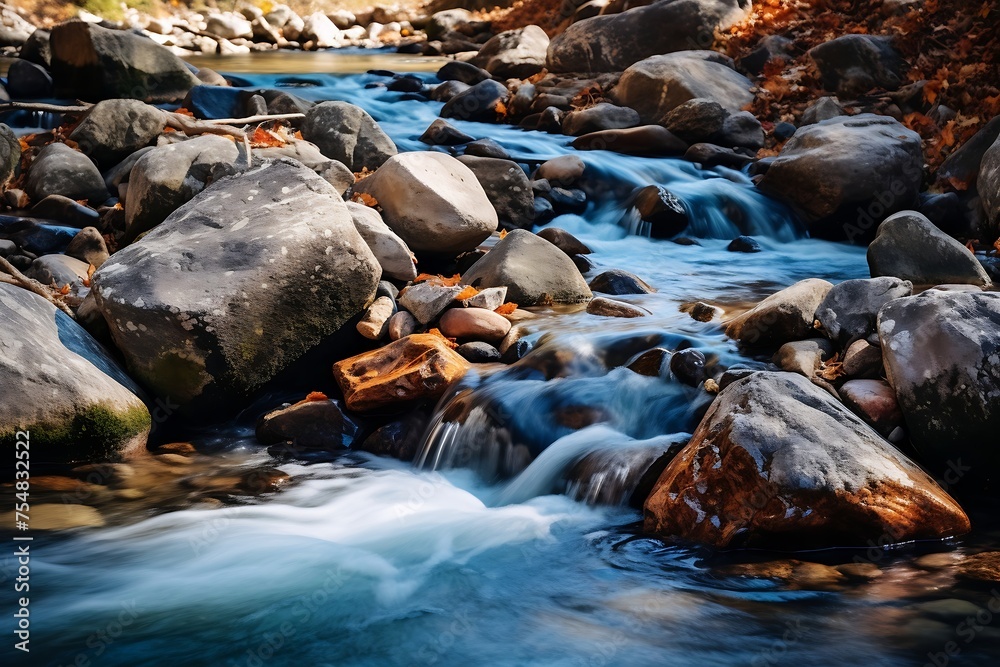 Mountain stream flowing through the forest. Natural background