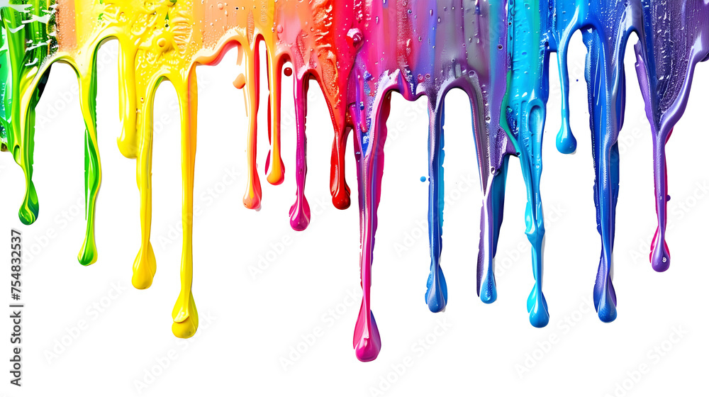 rainbow paint drips isolated on white background