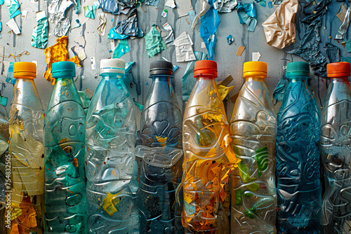 Vibrant Colorful Bottles in a Pile of Plastic for Recycling created with Generative AI technology