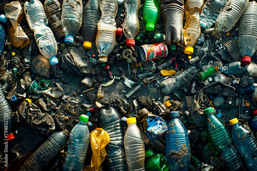 The Plastic Predicament Unrecycled Plastics Posing an Environmental Threat created with Generative AI technology photo