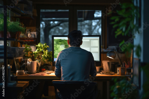                                                                                             Male  Male Back View  Desk  Work  Study  Working Man  Computer