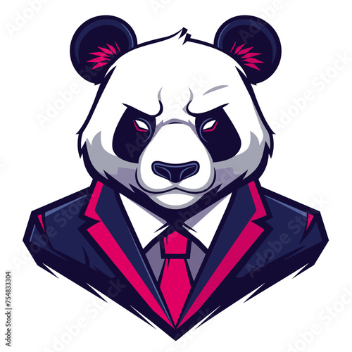 Male businessman panda in a suit esport vector logotype, panda logo, panda icon, panda sticker, panda symbol, panda emblem