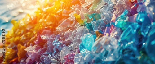 Macro view of biodegradable plastic  highlighting its role in reducing pollution and fossil fuel dependency