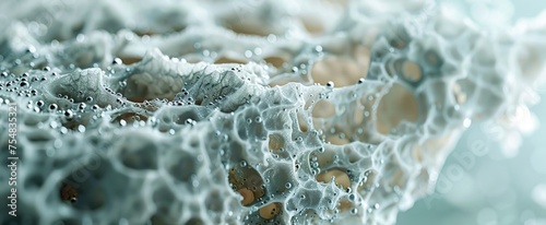 Macro shot of aerogel, showcasing its porous nature and thermal insulation properties for futuristic uses photo