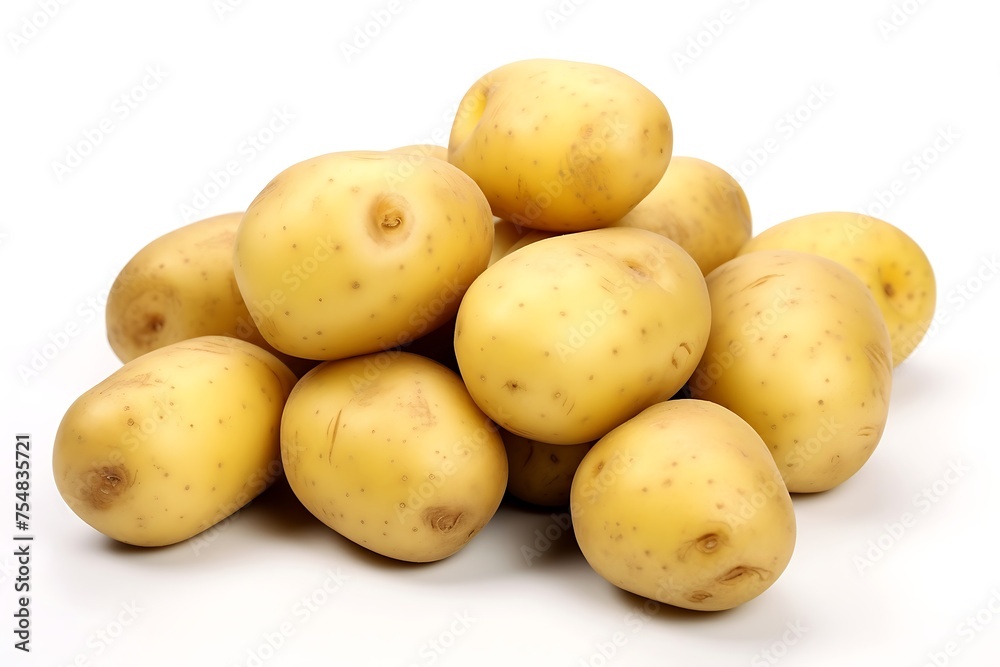 Fresh potatoes with green leaves isolated on white background Fresh potatoes with green leaves isolated on white background