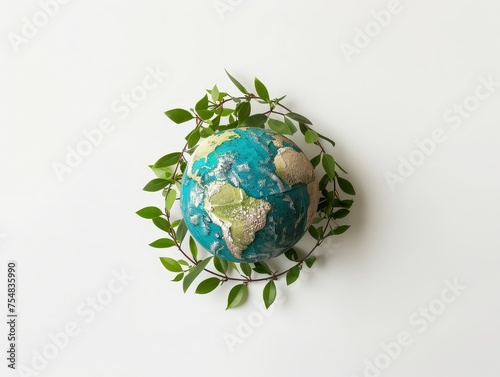 Plant Globe Surrounded by Leaves on White