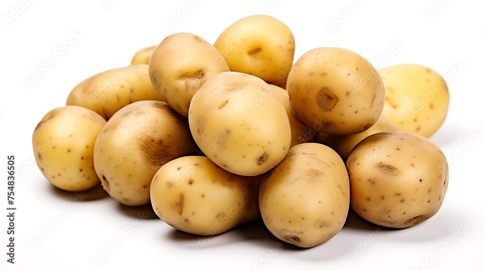 Potatoes with basil leaves isolated on a white background Potatoes with basil leaves isolated on a white background