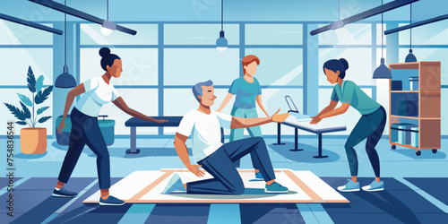 Rehabilitation Harmony: Expert Physical Therapists Guiding Patient in Hospital Gym