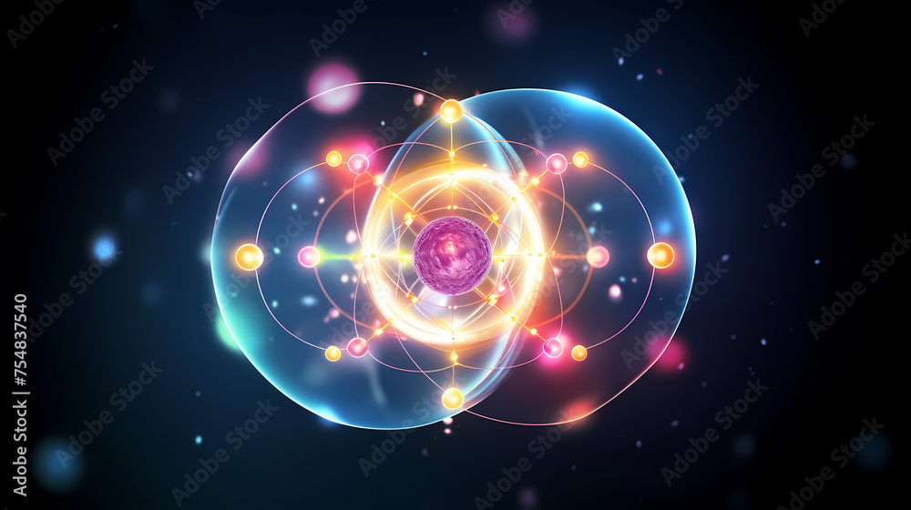 Obraz premium The nucleus is the small, dense region in the center of an atom made up of protons and neutrons