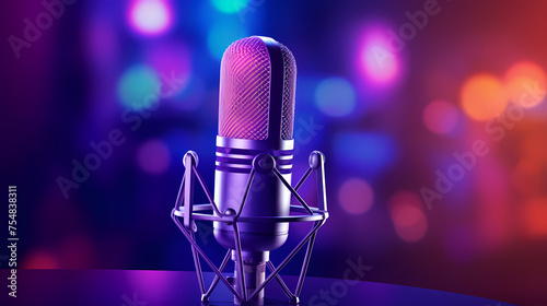 Podcasting concept  microphone on blurred background