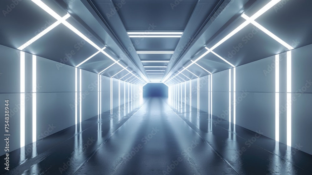 Fototapeta premium Blue white background, 3D room, light, abstract space technology, tunnel stage floor Futuristic Empty White 3D 