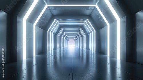 Blue white background, 3D room, light, abstract space technology, tunnel stage floor Futuristic Empty White 3D 