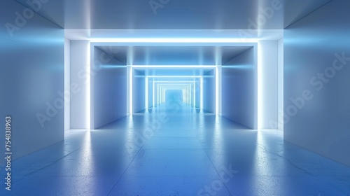 Blue white background  3D room  light  abstract space technology  tunnel stage floor Futuristic Empty White 3D 