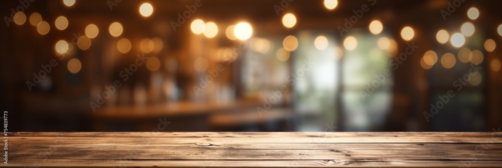 Empty Wooden Table with Bokeh Lights - Ideal for Montage or Displaying Your Products Empty Wooden Table with Bokeh Lights - Ideal for Montage or Displaying Your Products