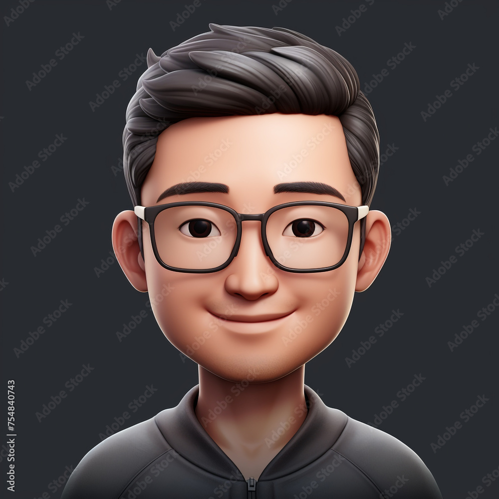 Obraz na plátně Memoji, handsome smiling Chinese man сreated with Generative Ai