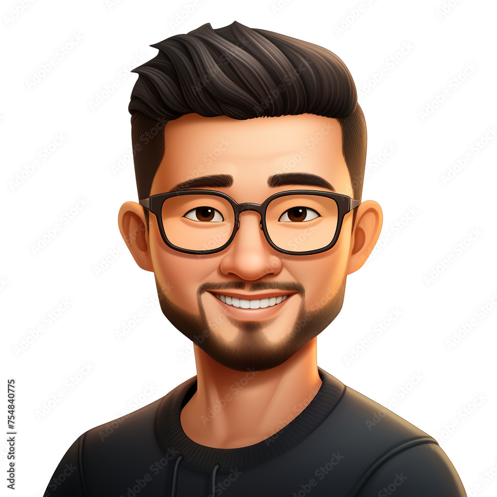 Memoji, handsome smiling Chinese man сreated with Generative Ai