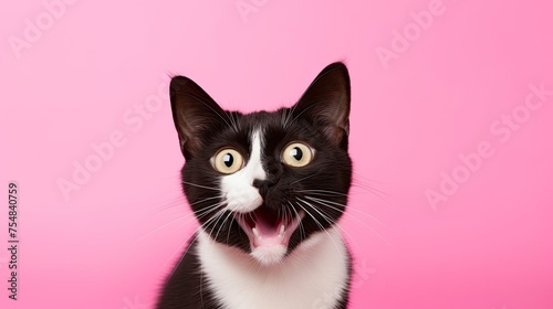 cat with funny face on pink background © neirfy