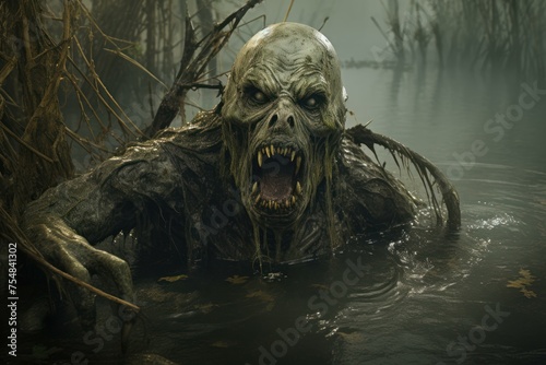 Monstrous Nightmare creature swamp. Evil dead. Generate Ai
