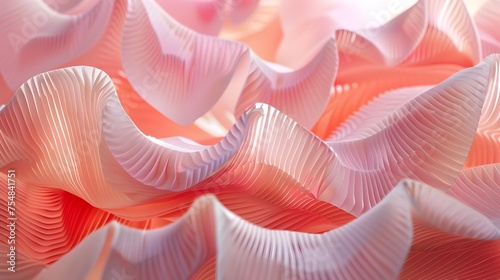 Pink and White 3D Paper Wave Sculpture in Soft Lighting