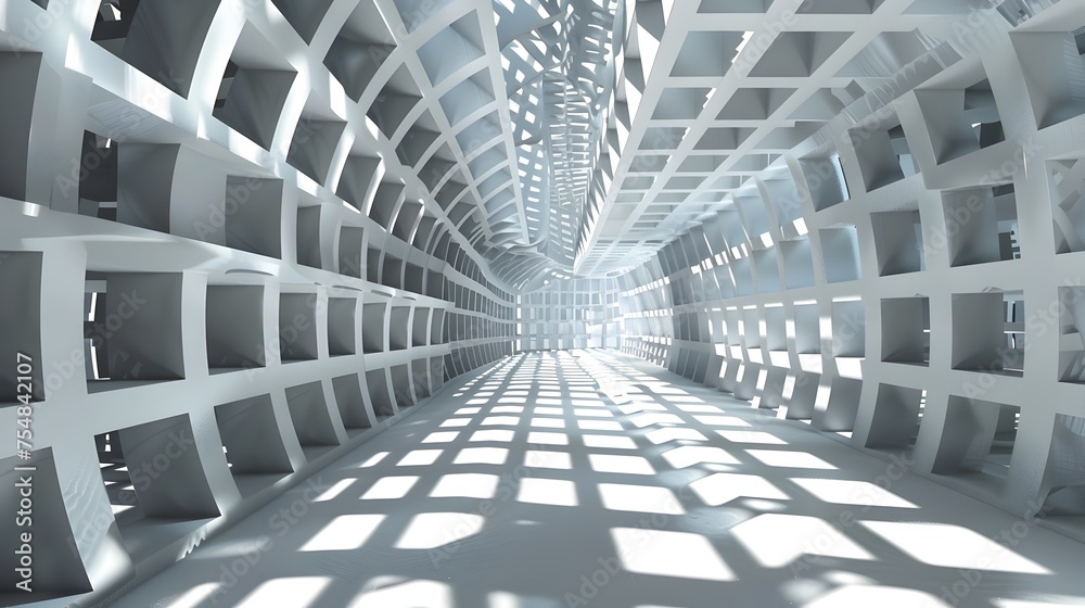 Obraz premium Infinite 3D Geometric Lattice Casting Dazzling Light and Shadow in a Void