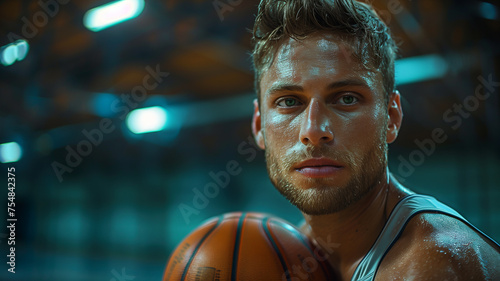 Handsome basketball player with a ball in action