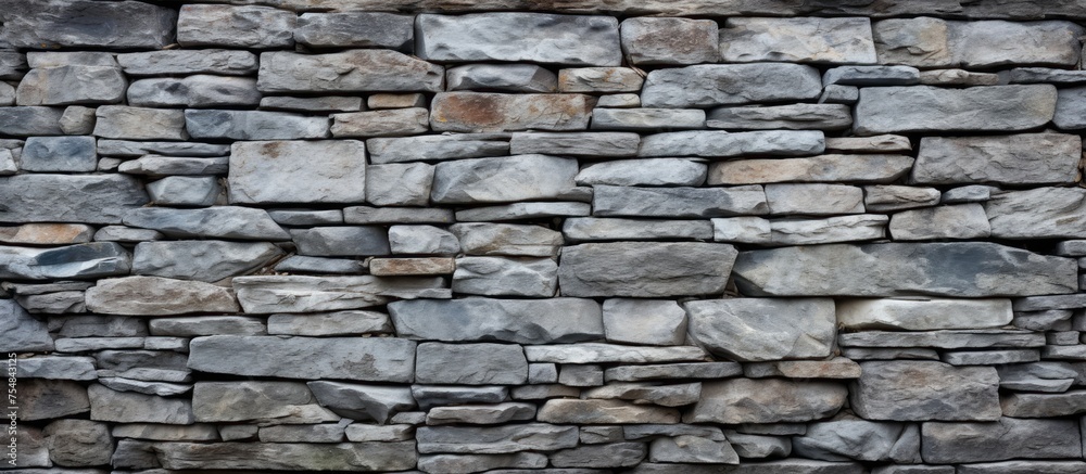 The stone wall in the background is meticulously crafted using rocks of different shapes and sizes. Each stone is carefully placed to form a sturdy and visually interesting structure.