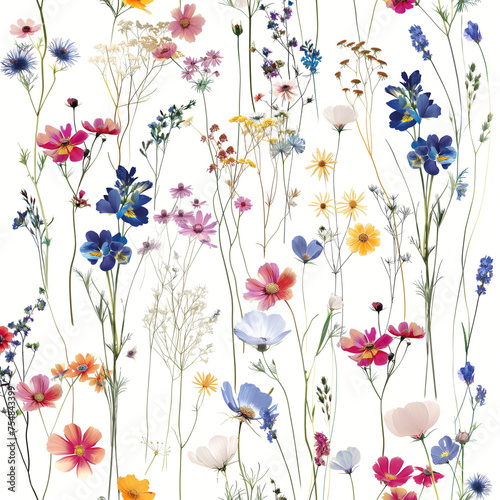 Light and Airy Vibrant Wildflowers Cluster Wallpaper with Natural Flower Design © IQ99