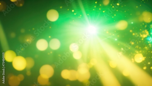 Cyan light burst, abstract beautiful rays of lights on a dark Green background with the color of yellow, golden sparkling backdrop, and blur bokeh
