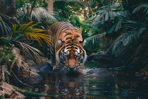 illustration of a tiger in jungle. Created with Generative AI