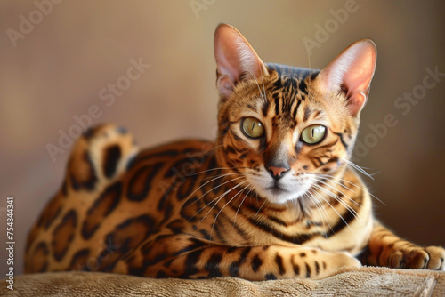 A Bengal cat gracefully isolated against a bright backdrop © Venka