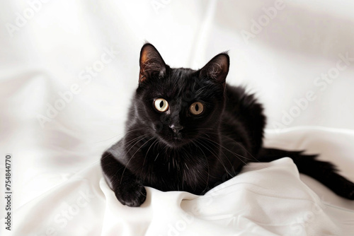A sleek black cat, radiating mystery and sophistication, isolated against a luminous backdrop