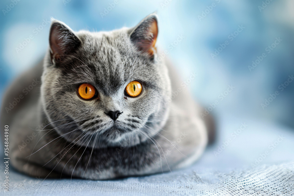 A British Shorthair cat, isolated on a bright background