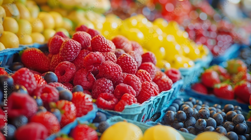 Variety of fruits displayed in baskets