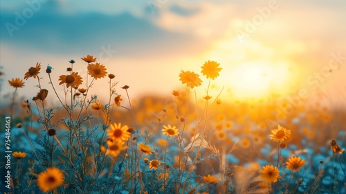 Field abloom with yellow and blue flowers © Mustafa