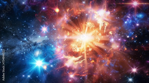 Bright and beautiful gamma ray burst in space. Universe and Space concept.