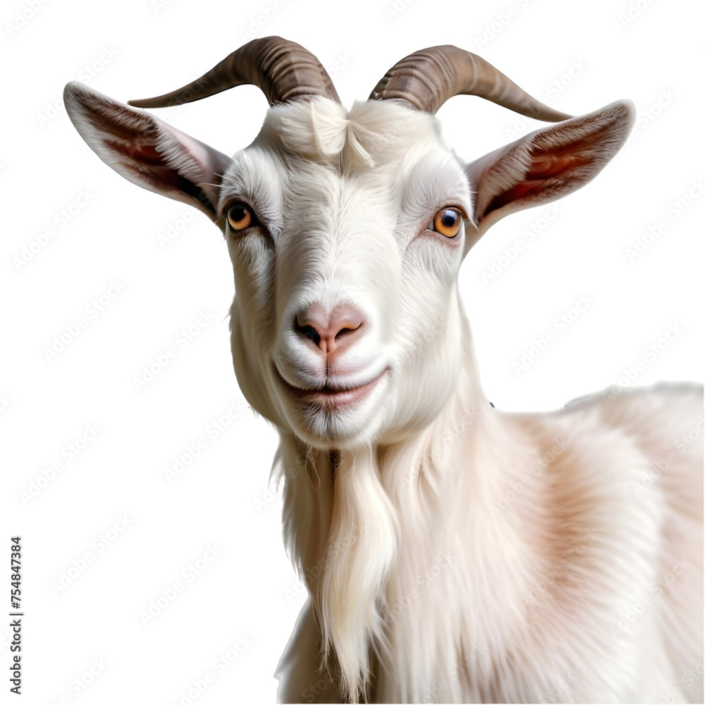 close-up, goat portrait, isolated on transparent background, png format
