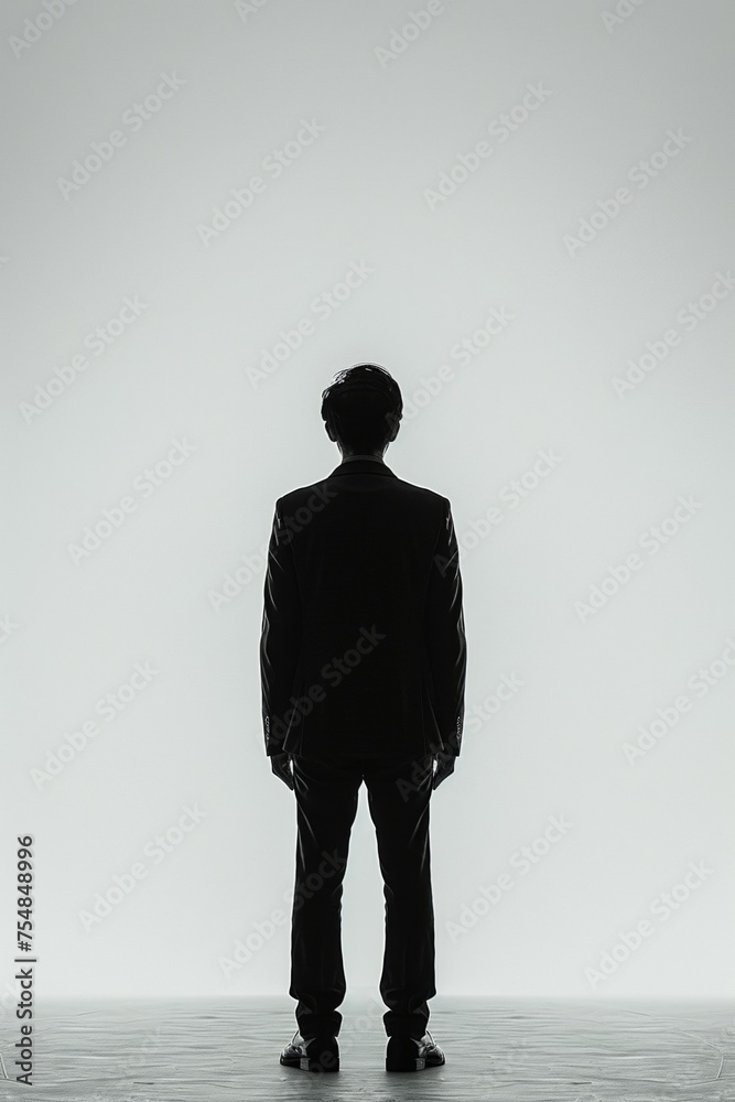 A silhouette of a businessman standing in front of a bright light, symbolizing opportunity and choice. A silhouette of a businessman standing in front of a bright light, symbolizing opportunity and choice.