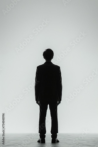 A silhouette of a businessman standing in front of a bright light, symbolizing opportunity and choice.