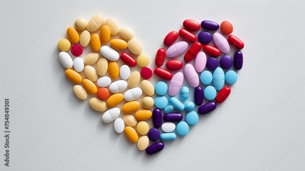Heart made of vibrant pills Heart made of vibrant pills
