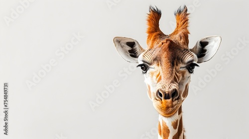 Cute Giraffe with Giant Eyes Peering Curiously in Studio Shot